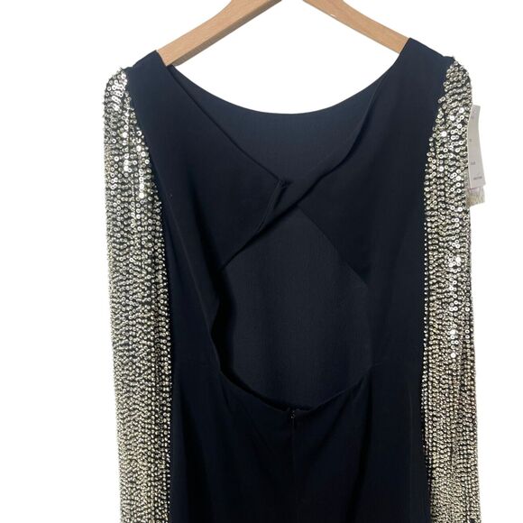 Parker Sequin Sleeve Open Back Cocktail Mini Dress Boat Neck Black Large - Picture 6 of 14